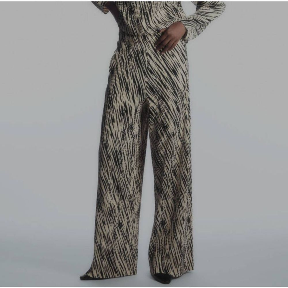 COS Pleated Wide Leg Trouser Sz L Beige Zebra Pull On Elastic Waist Lagenlook